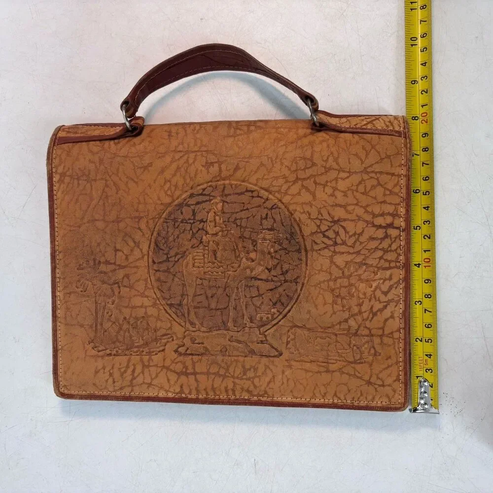 Vintage Egyptian Revival Hand Tooled Leather Handbag Purse 10